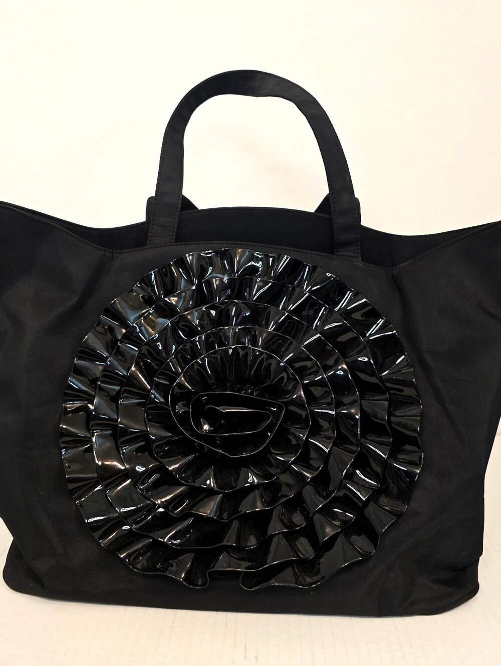 Oversized Black Rosette Tote Weekender Travel Carryall Laptop Shoulder Bag